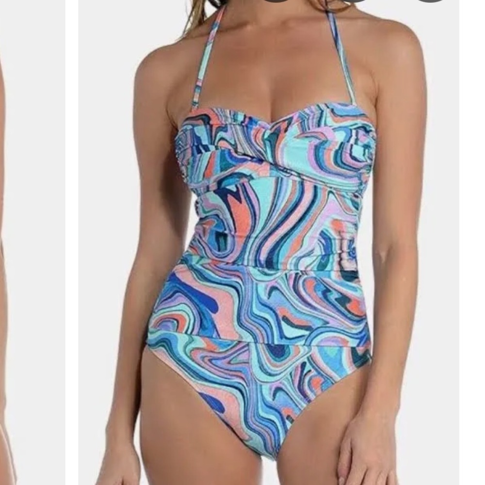 La Blanca Artistic Blue and Pink One Piece Swimsuit New with Tags
